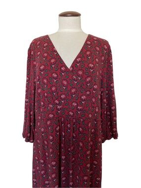 SEASALT CORNWALL Red Floral V-Neck 3/4 Sleeve Dancers Midi Dress UK 20